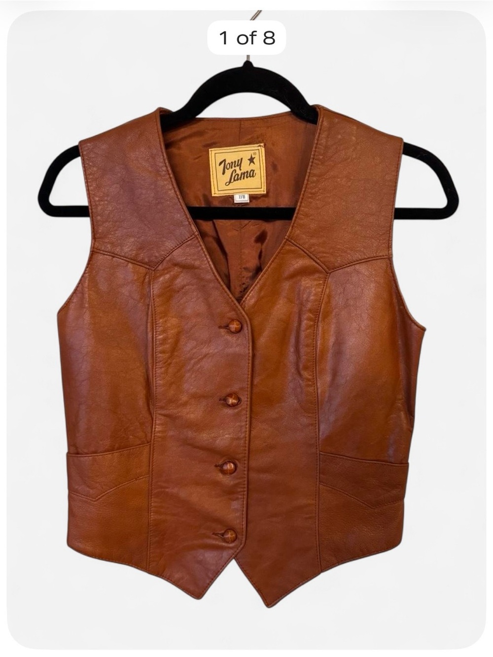 Vintage Tony Lama Womens 7/8 Genuine Leather Western Vest Cognac Brown Cowgirl